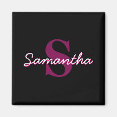 Schattige  Roze & Zwart Monogram Script Magneet (Voorkant)