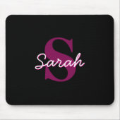 Schattige Roze & Zwart Monogram Script Muismat (Voorkant)