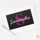 Schattige  Roze & Zwart Monogram Script Rechthoekige Sticker (Envelop)