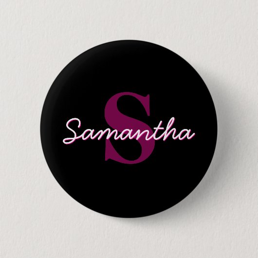 Schattige  Roze & Zwart Monogram Script Ronde Button 5,7 Cm (Voorkant)