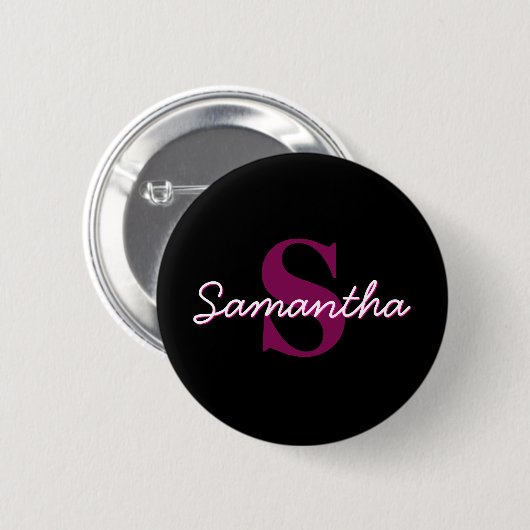 Schattige  Roze & Zwart Monogram Script Ronde Button 5,7 Cm (Voorkant /achterkant)