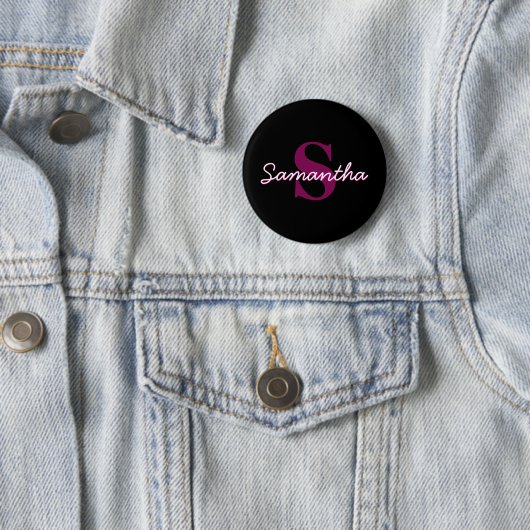 Schattige  Roze & Zwart Monogram Script Ronde Button 5,7 Cm (In situ)