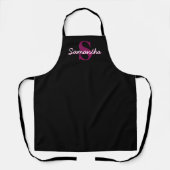 Schattige  Roze & Zwart Monogram Script Schort (Voorkant)