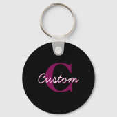 Schattige  Roze & Zwart Monogram Script Sleutelhanger (Voorkant)