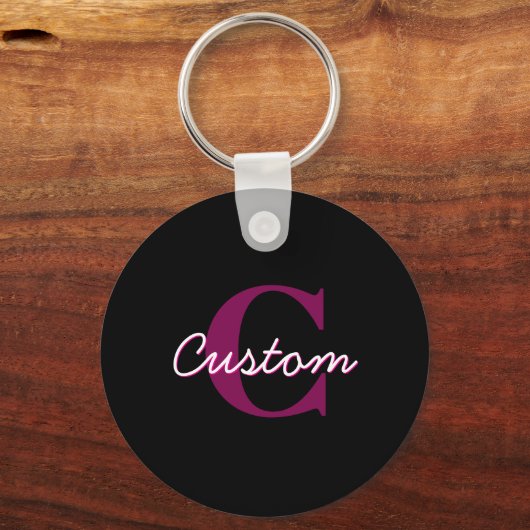 Schattige  Roze & Zwart Monogram Script Sleutelhanger (Voorkant)