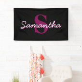 Schattige  Roze & Zwart Monogram Script Spandoek (Insitu)
