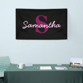 Schattige  Roze & Zwart Monogram Script Spandoek (Beurs)