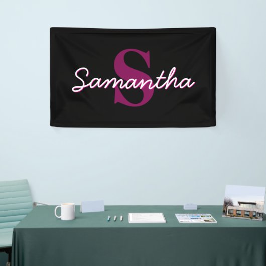 Schattige  Roze & Zwart Monogram Script Spandoek (Beurs)