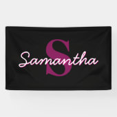 Schattige  Roze & Zwart Monogram Script Spandoek (Horizontaal)