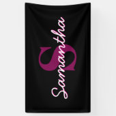 Schattige  Roze & Zwart Monogram Script Spandoek (Verticaal)