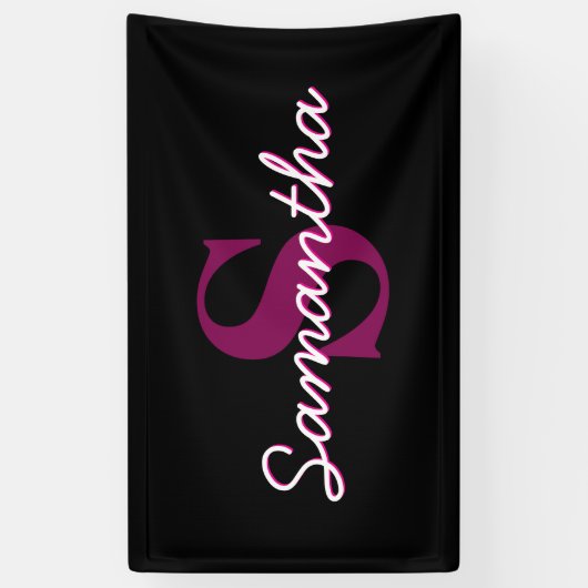 Schattige  Roze & Zwart Monogram Script Spandoek (Verticaal)