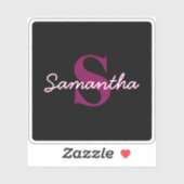 Schattige  Roze & Zwart Monogram Script Sticker (Vel)