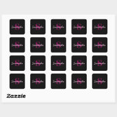 Schattige Roze & Zwart Monogram Script Vierkante Sticker (Vel)