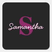 Schattige Roze & Zwart Monogram Script Vierkante Sticker (Voorkant)