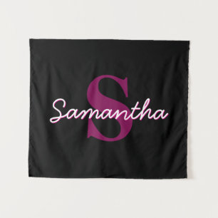 Schattige  Roze & Zwart Monogram Script Wandkleed