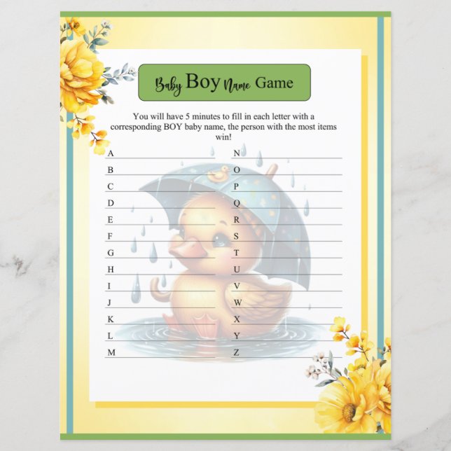 Schattige Rubber Duck Baby Jongensnaam Spel (Voorkant)