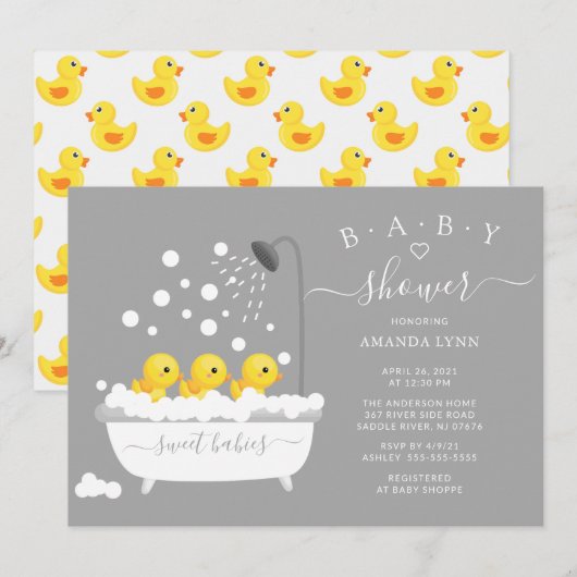Schattige Rubber Duck Triplets Baby shower Kaart (Voorkant / Achterkant)