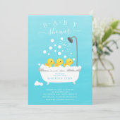 Schattige Rubber Duck Triplets Baby shower Uitnodi Kaart (Staand voorkant)