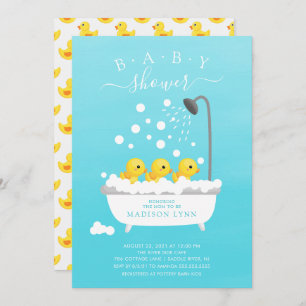 Schattige Rubber Duck Triplets Baby shower Uitnodi Kaart