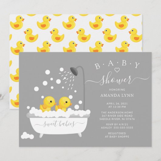 Schattige Rubber Duck Twins Baby shower Kaart (Voorkant / Achterkant)