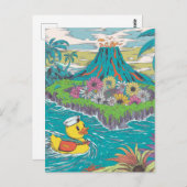 Schattige rubberen eend voor een vulkaan briefkaart (Voorkant / Achterkant)