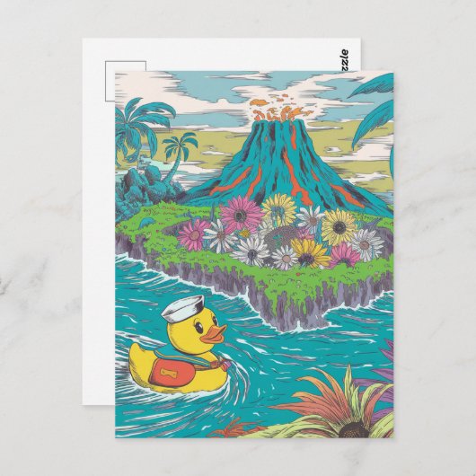 Schattige rubberen eend voor een vulkaan briefkaart (Voorkant / Achterkant)
