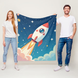 Schattige ruimteraket die opstijgt fleece deken