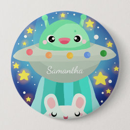 Schattige ruimtewezen en konijntje ronde button 4,0 cm