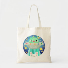Schattige ruimtewezen en konijntje tote bag