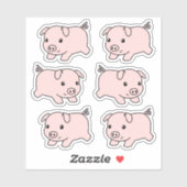 Schattige Running Piglet Pig, Set van 6 Sticker (Vel)