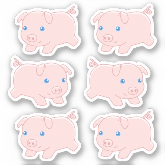 Schattige Running Piglet, Set van 6 Sticker (Voorkant)