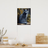 Schattige Russisch Blauw Kat Art Print Poster (Keuken)