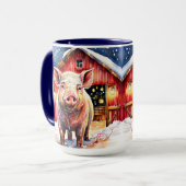 Schattige rustiek kerstvarken en -schuur mok (Voorkant links)