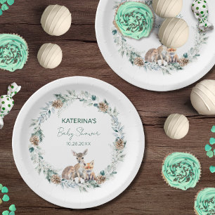 Schattige Rustiek Winter Woodland Animals Baby sho Papieren Bordje