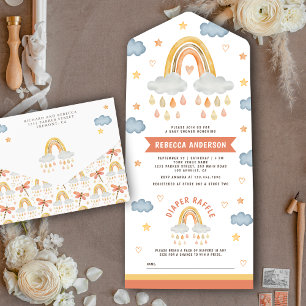 Schattige Rustieke Boho Regenboog Regendruppels Ba All In One Uitnodiging