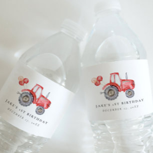 Schattige rustieke rode tractor waterflesetiket waterfles etiket