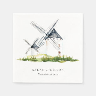 Schattige Rustieke Waterverf Windmolen Boerderij T Servet