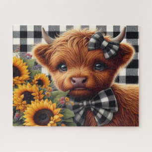 Schattige Rustieke Zonnebloem Highland Koe Legpuzzel