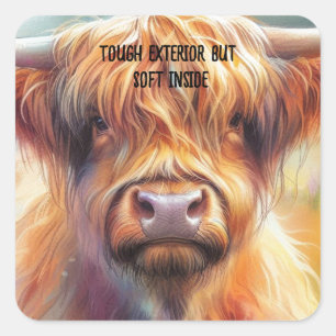 Schattige Ruwharige Hoogland Koe  Vierkante Sticker