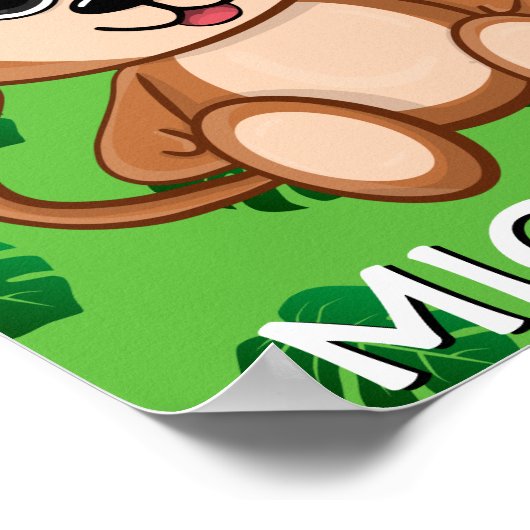 Schattige Safari Aap Groen Cartoon Jungle Naam Die Poster (Hoek)