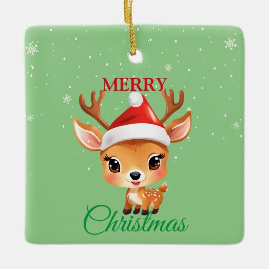 Schattige Safari Dier Rendier Santa Kerstmis Costu Keramisch Ornament (Voorkant)