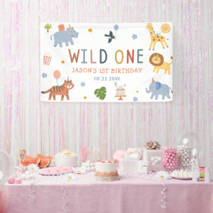 Schattige Safari Dieren Jongen 1e Verjaardag Spandoek