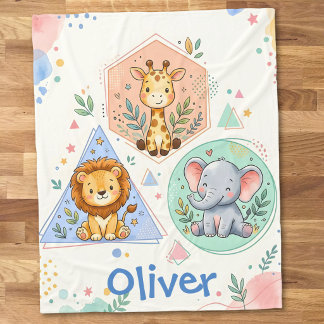 Schattige safari dieren Leeuw Giraffe Olifant Fleece Deken