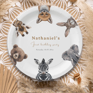 Schattige Safari Forest Animals Verjaardag Papieren Bordje