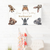 Schattige Safari Forest Animals Verjaardag Spandoek (Insitu)
