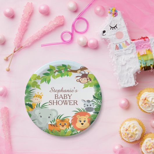 Schattige Safari Oerwoud Baby shower 7" Bord (Feest)