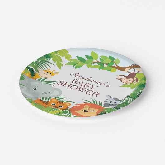 Schattige Safari Oerwoud Baby shower 7" Bord (Gekanteld)