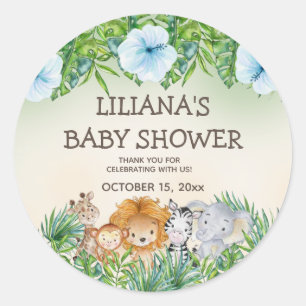 Schattige Safari Oerwoud Dieren Jongen Baby shower Ronde Sticker