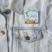 Schattige Safari Oerwoud Dierenjongen Verjaardag B Vierkante Button 5,1 Cm (In situ)