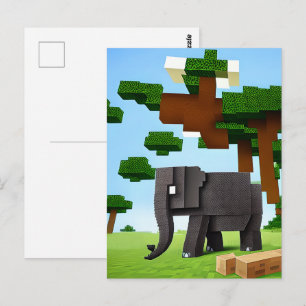 Schattige Safari Olifant Pixel Art Briefkaart